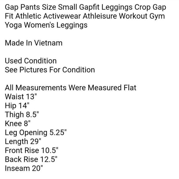 Gap Pants Size Small Gapfit Leggings Crop Gap Fit Athletic Activewear Athleisure - Picture 6 of 6